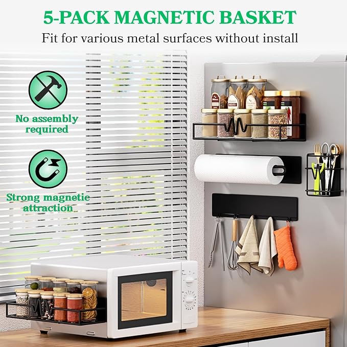 5-Pack Magnetic Spice Rack for Refrigerator, Heavy Duty Magnetic Shelf for - Image 2