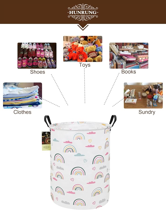 HUNRUNG Laundry Hamper, Large Canvas Fabric Lightweight Storage Basket Toy - Image 3