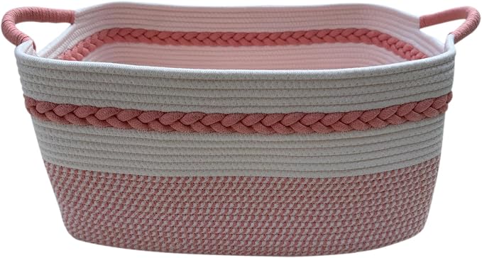 Decorative laundry basket with handles woven from natural cotton rope storage by Unknown