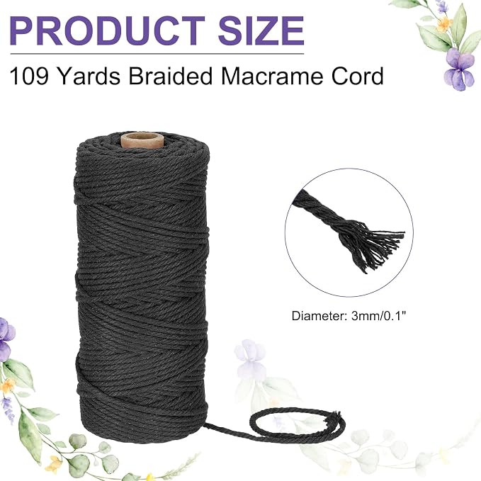 MECCANIXITY Braided Macrame Cord, 3mm x 109 Yards Natural Cotton Rope Macrame - Image 2