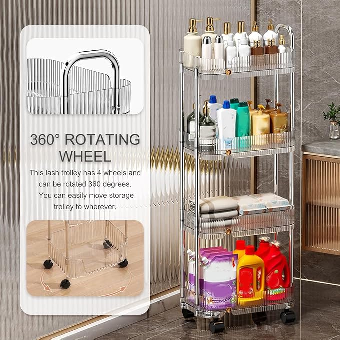 2/3/4 Tier Storage Trolley, Mobile Slim Rolling Utility Cart - Image 2