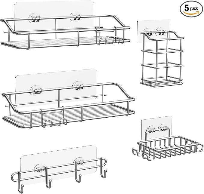Nieifi Shower Caddy Shelf with Hooks Storage Rack Organizer Adhesive Stainless by Nieifi