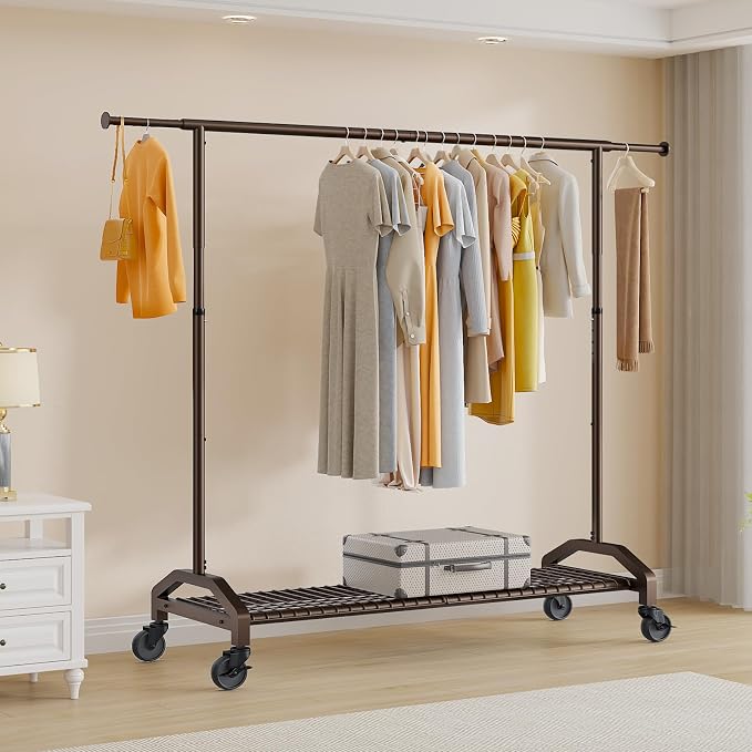 Heavy Duty Clothes Rack for Hanging Clothes Extendable Rolling Clothing Rack - Image 5