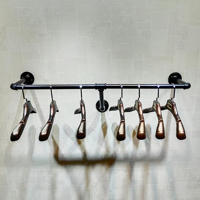 Industrial Retro Wall Mounted Pipe Shelf Bathroom Hanging Towel Rack, Metal - Image 3
