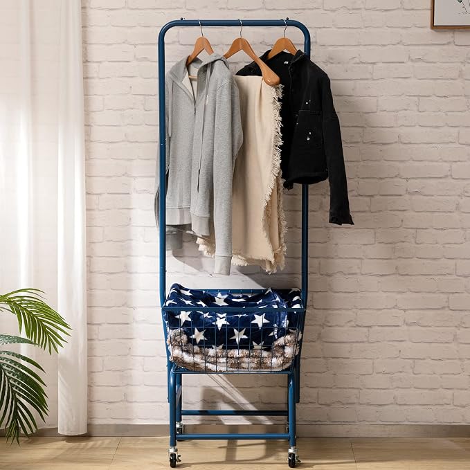 ALIMORDEN Laundry Cart with Clothes Rack, Rolling Laundry Butler with Wire - Image 3