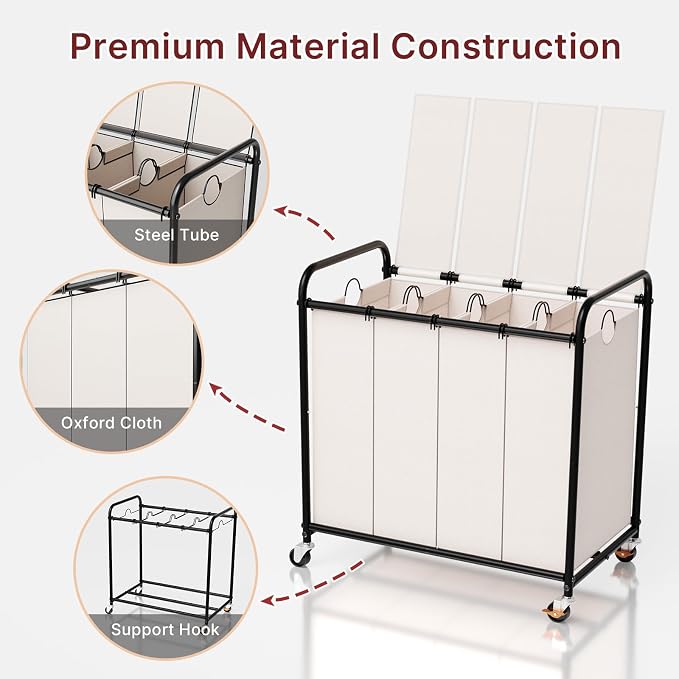 4-Compartment Laundry Cart - Image 7