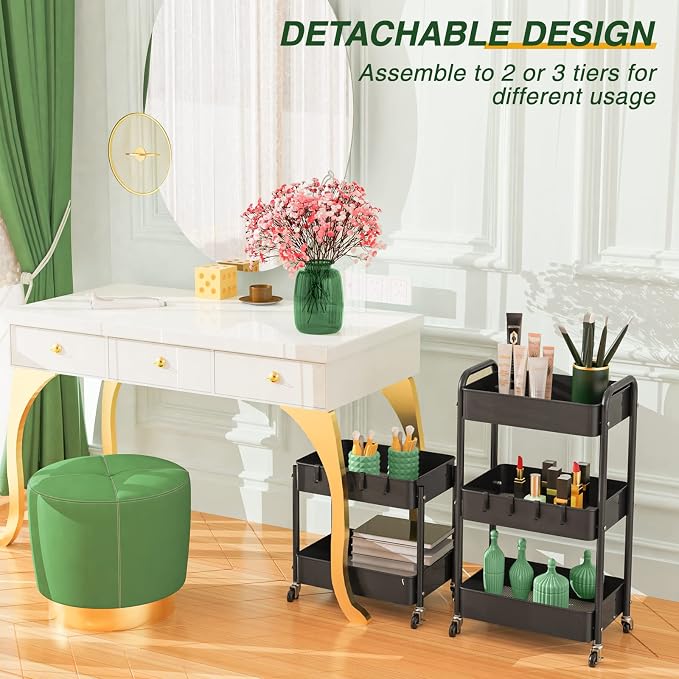 LEHOM 3 Tier Rolling Storage Cart, Metal Trolley Utility Cart - Image 5
