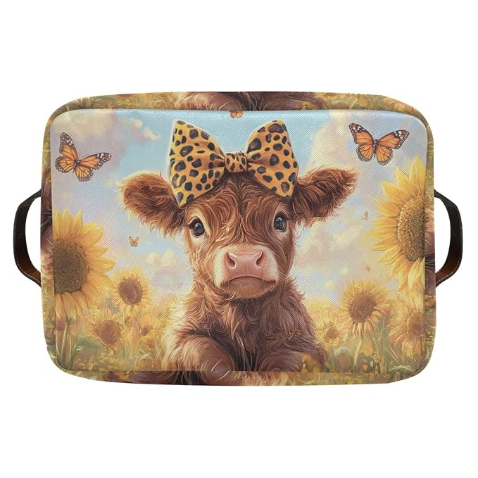 Cow Sunflowers Butterflies Yellow Rectangular Storage Bin Basket - Image 8