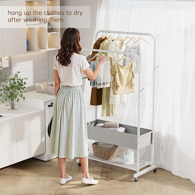 Clothes Garment Coat Rack Drying Clothing Racks Metal Freestanding - Image 9
