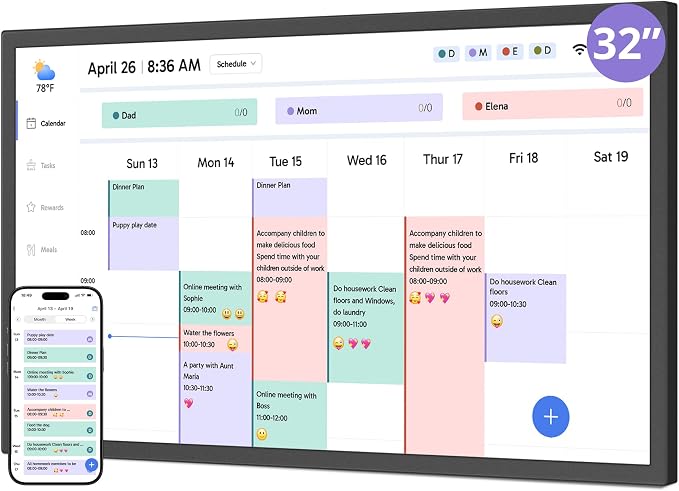 Digital Wall Calendar 32 Inch Touch Screen, Electronic Smart Calendar Chore by DragonTouch