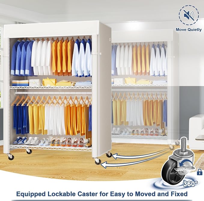 P8C Heavy Duty Clothes Rack（With Extended Width Design） Rolling Clothing Racks - Image 5
