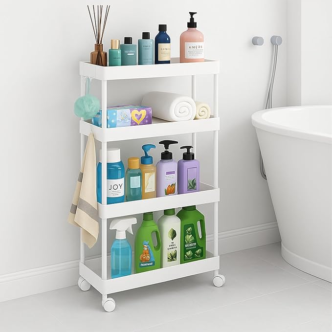 ShellKingdom 4 Tier Bathroom Storage Organizer, Slim Rolling Storage Cart - Image 3