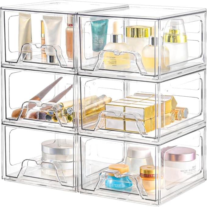 Plastic Drawers Storage, 6 Pack Clear Stackable Storage Drawers, Acrylic by Unknown