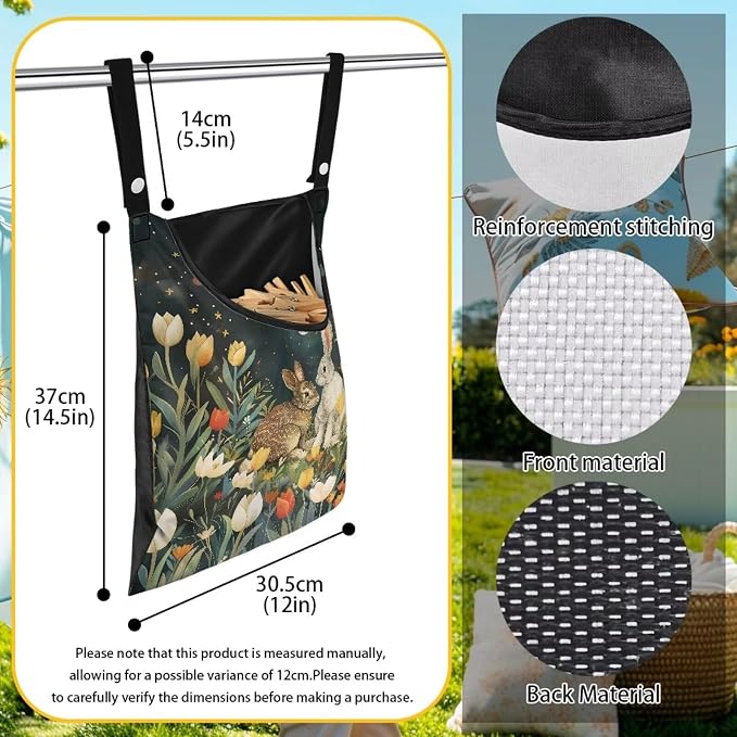 Floral Rabbit Print Adjustable Door-Hanging Laundry Clothespin Bag Clothespin - Image 7