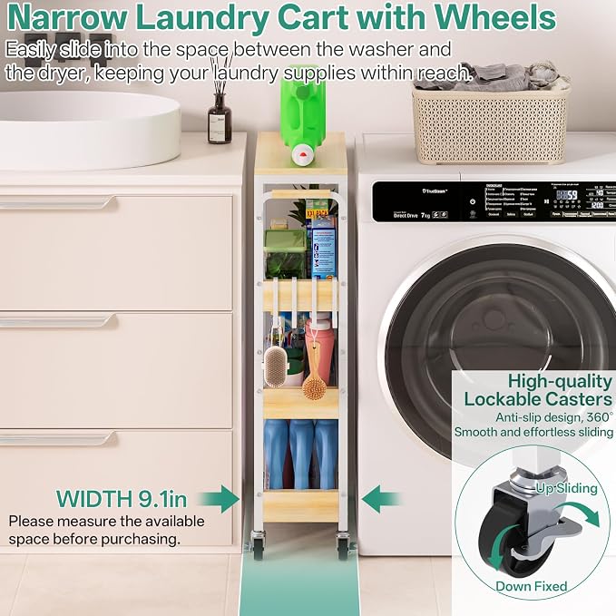 Slim Bathroom Storage Cart, 4 Tier Small Rolling Organizer Cabinet - Image 3