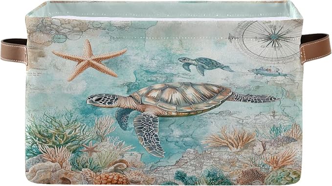 Sea Turtle Storage Basket Fabric Storage Bin Nautical theme Baskets Coastal by Wamika