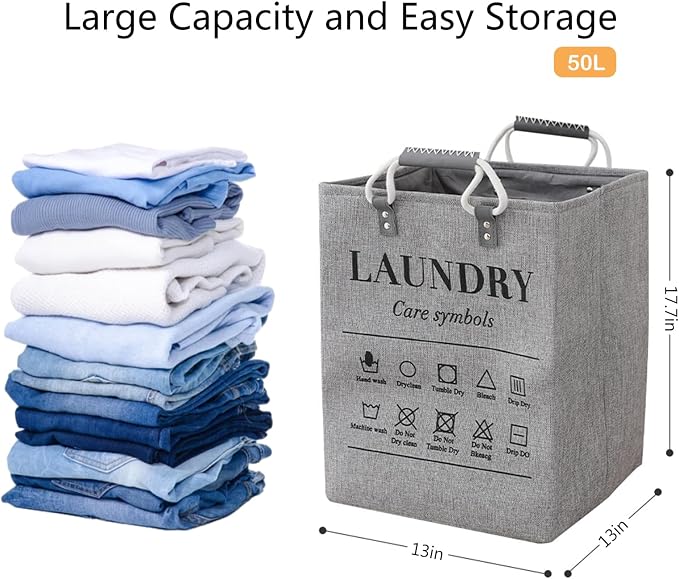 Small Laundry Basket, 50L Foldable Laundry Hamper Organizer - Image 4