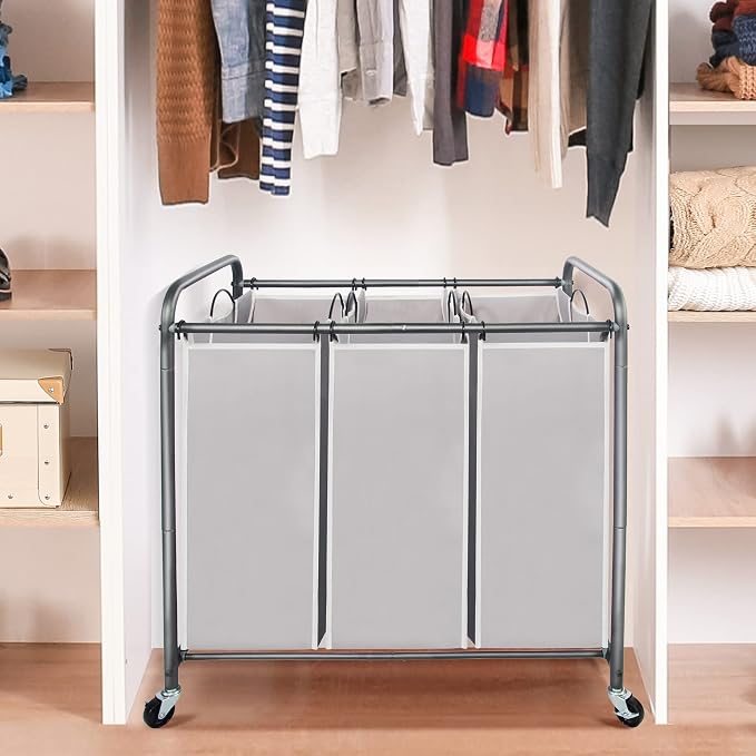STO STO Laundry Sorter 3 Section, 3 Bag Clothes Hamper, Rolling Laundry Cart - Image 3