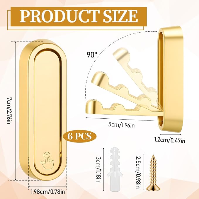 6 Pcs Gold Folding Wall Hooks, Heavy Duty Folding Coat Hooks - Image 2