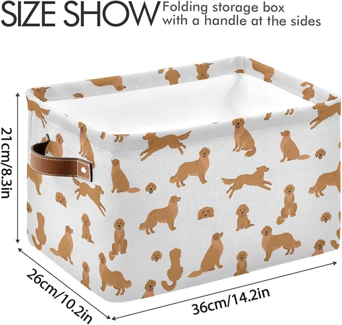 Pfrewn Storage Basket Bins Foldable Laundry Hamper Toy Golden Retriever Dogs - Image 4