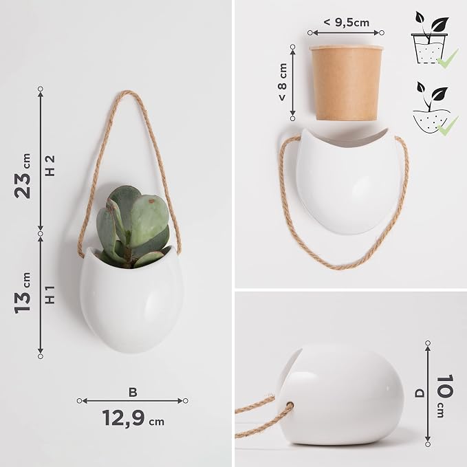 Kazai. Wall Planters -Ellie- | Hanging Ceramic Plant Pots 3 Pieces | Wall - Image 5