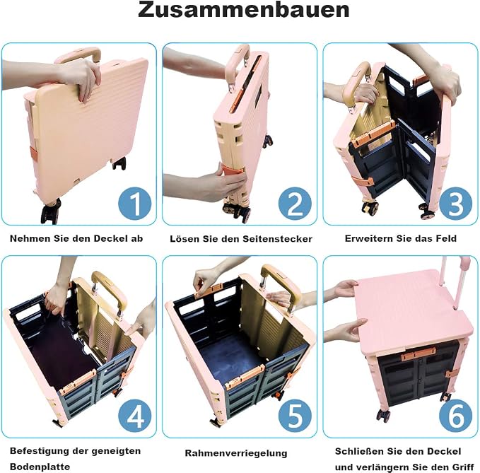 Foldable Utility Cart Folding Portable Rolling Crate Handcart Shopping Trolley - Image 3