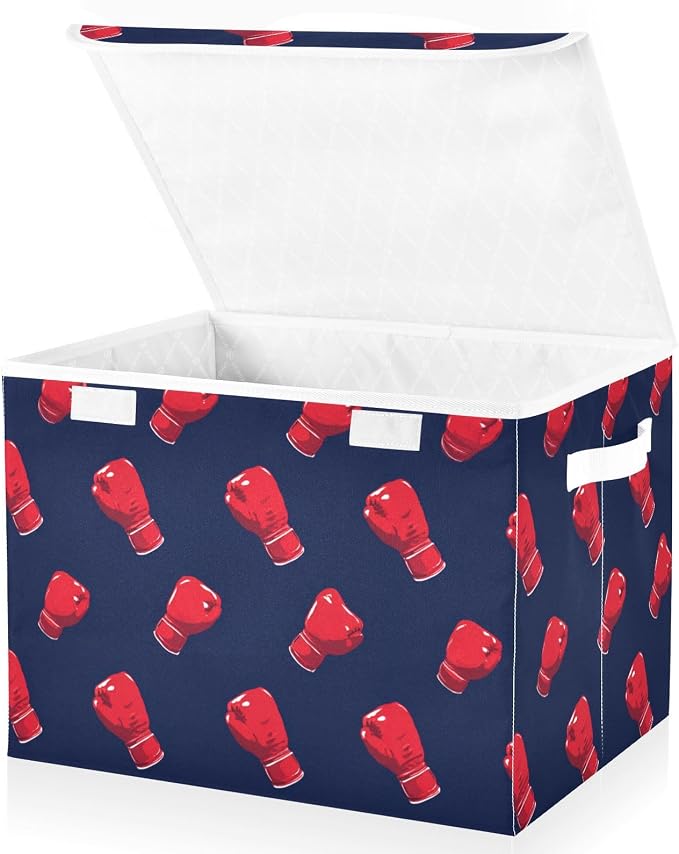 Kcldeci Storage Box with Lid Red Boxing Glove Storage Bins Organizer Container - Image 2