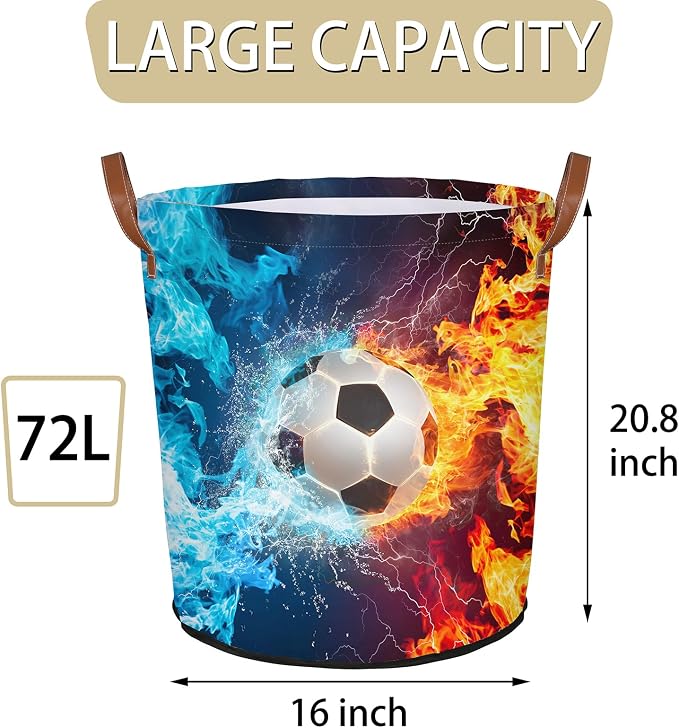 Soccer Fire Laundry Hamper Waterproof Collapsible Basket - Image 2