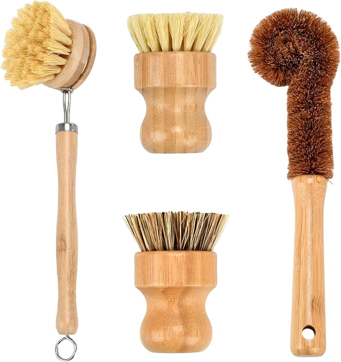 4 Piece Bamboo Dish Brush Set by Zalaxt