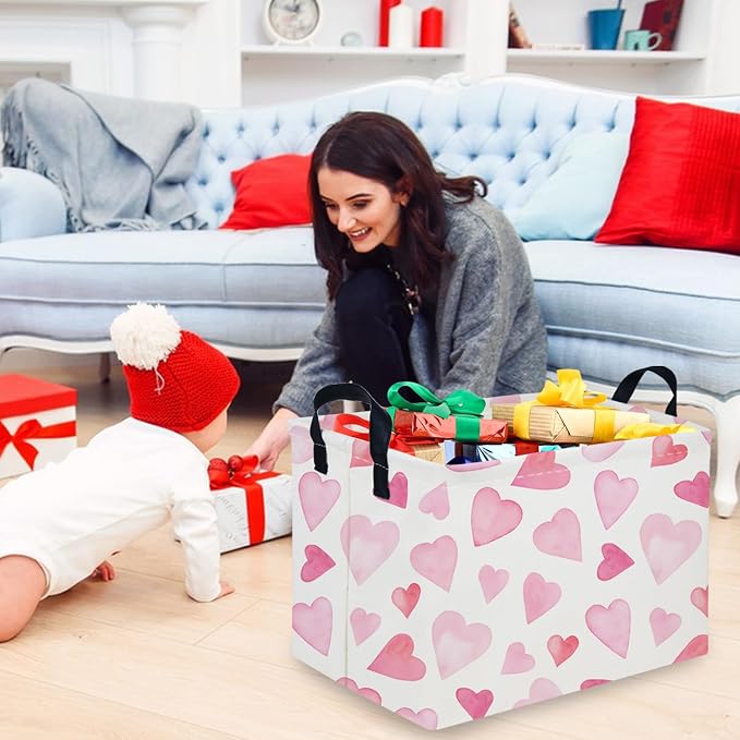 Rectangular Pink Valentine's Day Gift Basket, nursery basket, kids toy storage - Image 3