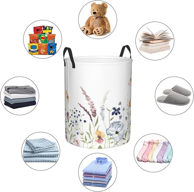 Summer Floral Print Laundry Basket, Colored Flowers Dirty Clothes Laundry Hamper - Image 5