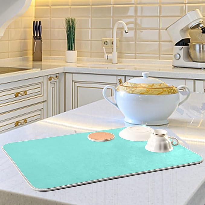 Baby Blue Dish Drying Mat for Kitchen Counter 18 x 24 In Absorbent Microfiber - Image 6