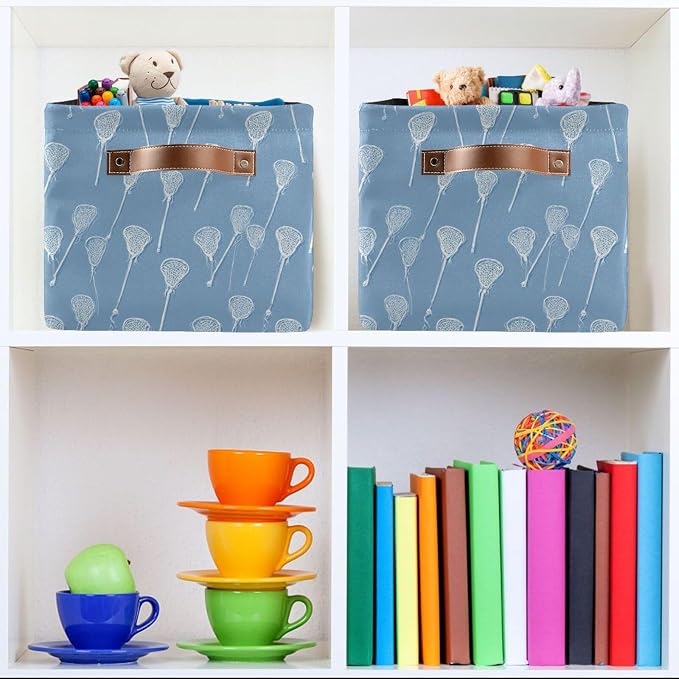 Pfrewn Storage Basket Bins Foldable Blue Lacrosse Sticks Laundry Hamper Box - Image 7