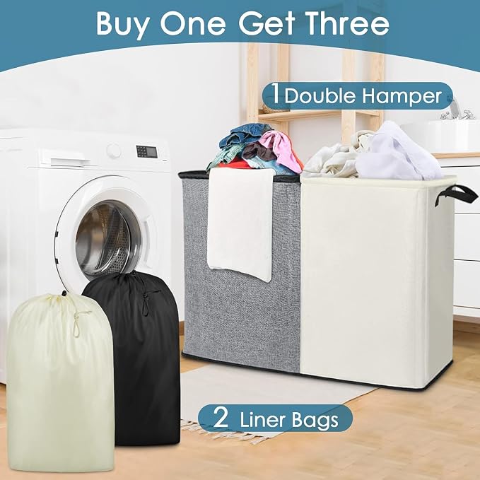 Large Hampers for Laundry 2 Compartment, Double Laundry Hamper 2 section for - Image 4