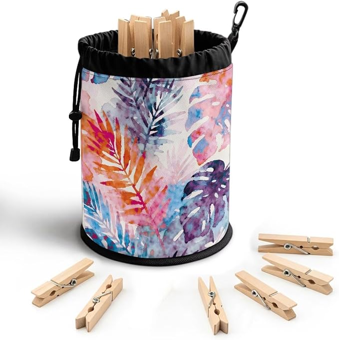 Tropical Leaf Clothespin Bag Holder Outside, Hanging Clothes Pin Bag by Unknown