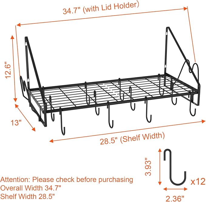 28 Inch Pot Rack Wall Mounted, Pots and Pans Organizer - Image 2
