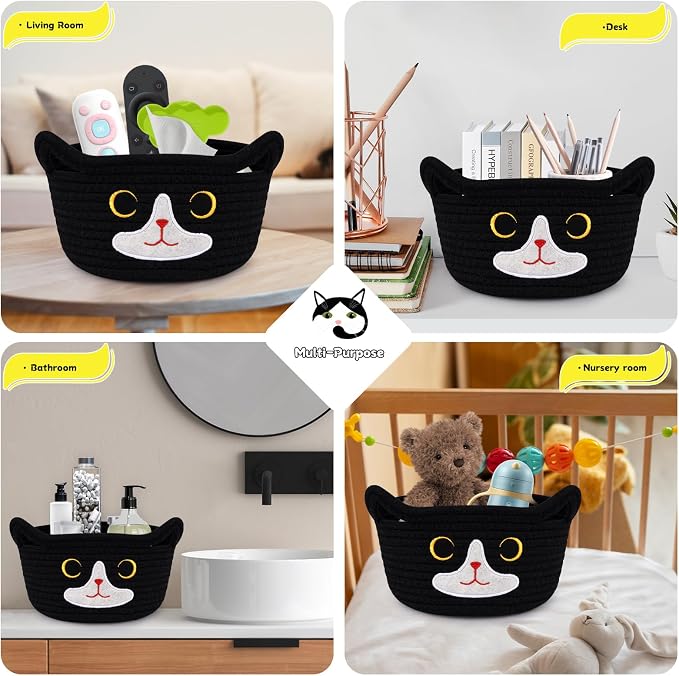 Cat Basket for Nursery, Small Storage Basket, Baby Blanket Bin - Image 5
