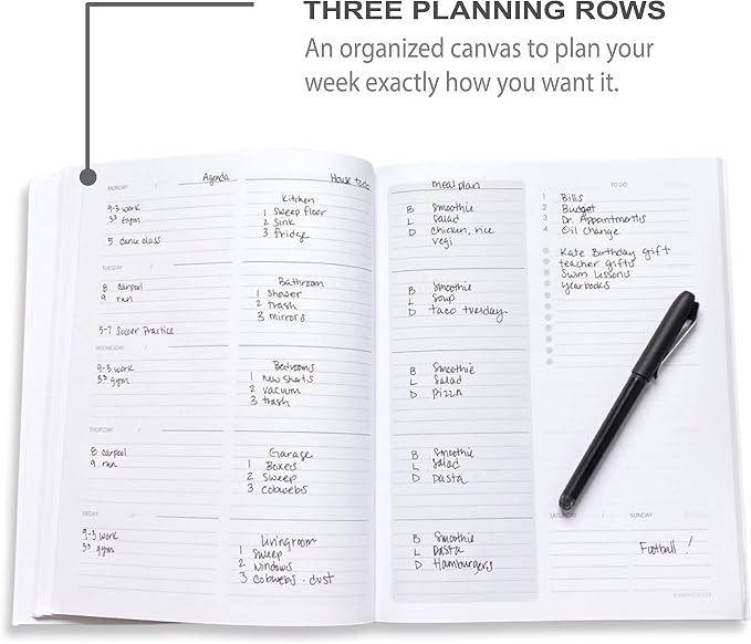 Weekly & Monthly Planner by Kahootie Co, Lightweight Navy Polka Dot Soft Cover - Image 3