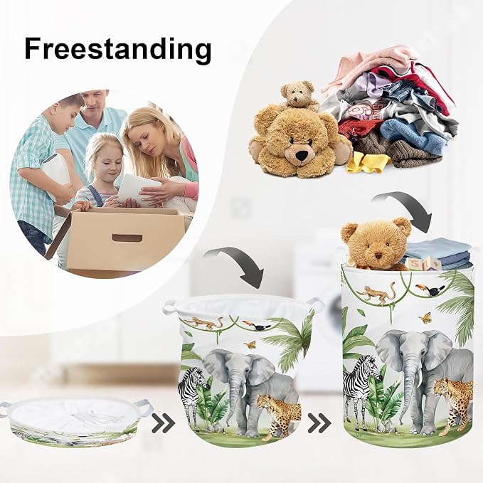 Safari Animals Baby Laundry Hamper Collapsible Clothes Kids Storage Basket - Image 3