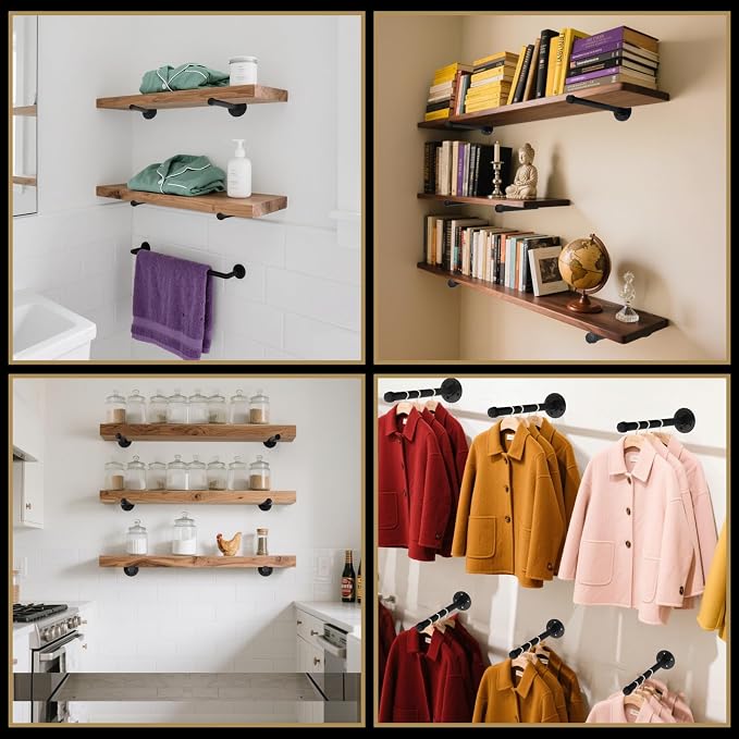 Industrial Pipe Clothing Rack 12 Inch 6 Pack, Wall Mounted Clothes Rack-Pipe - Image 5