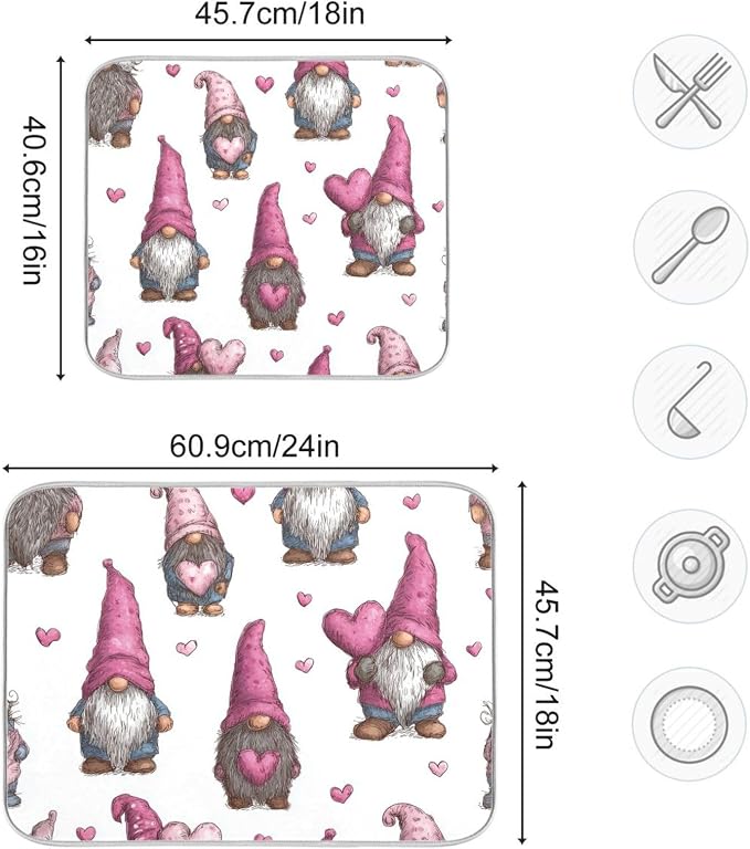 Cute Gnomes with Pink Hats Dish Drying Mat Super Absorbent Drying Mat 16x18 - Image 3
