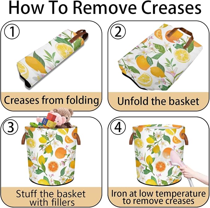 Lemon Orange Laundry Hamper Waterproof Collapsible Basket - Image 6