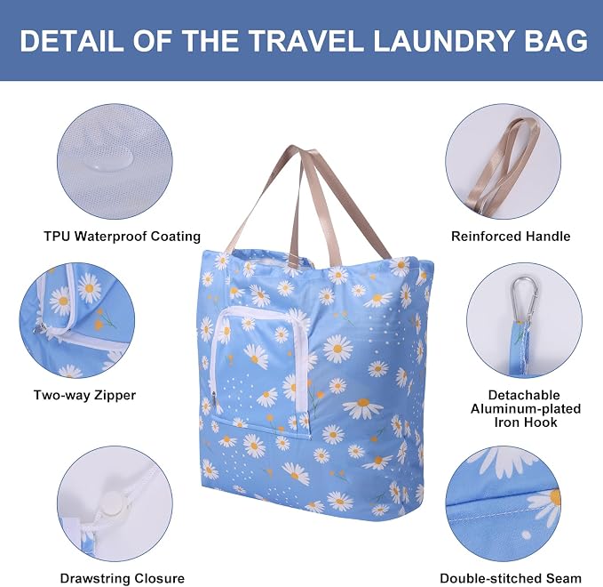 2 Pack Travel Laundry Bag with Handle and Drawstring, Expandable Foldable Dirty - Image 2