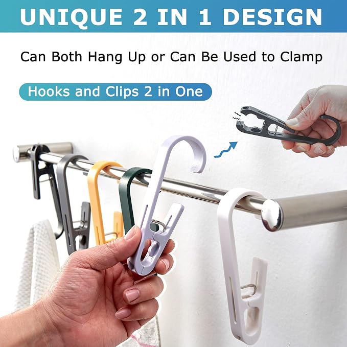XoYoZo Laundry Hooks with Clips Hanger Closet Organizer Clamps Socks Boot Bras - Image 2