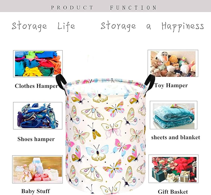 KUNRO Round Spring Butterfly Laundry Gift Basket Storage Hamper, Clothes - Image 4