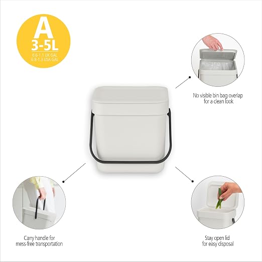Brabantia Sort & Go Kitchen Countertop Food Scraps Compost Bin | XS / 0.8 Gal / - Image 4
