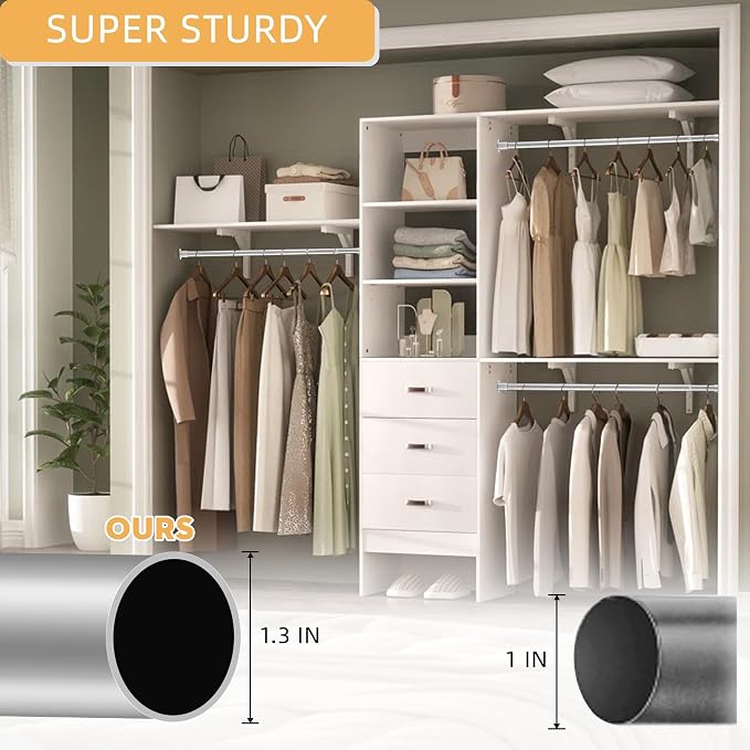1.3 Inch Diameter Closet Rods for Hanging Clothes 17-51 Inch Adjustable - Image 2