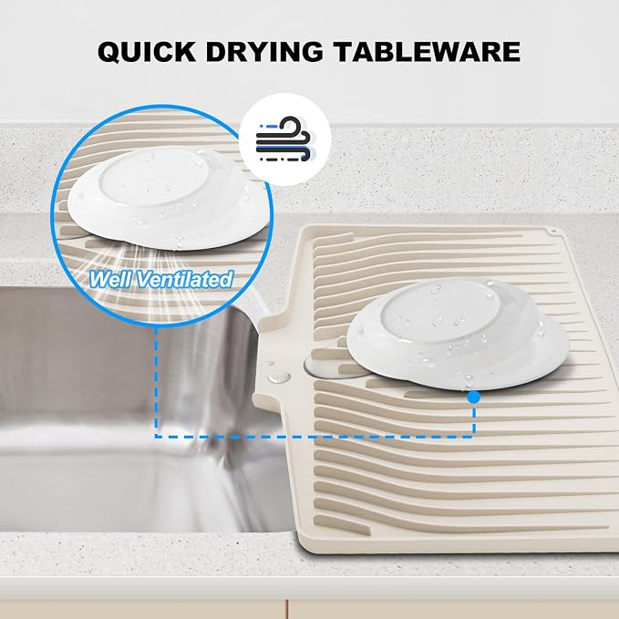 Silicone Dish Drying Mat for Kitchen Countertops and Sinks, 19 x13.7 Inch Non - Image 3