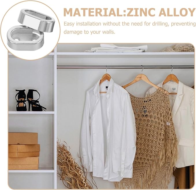 Generic 2pcs Thickened Alloy Closet Rod Holders Rust-Resistant Pole Brackets - Image 4
