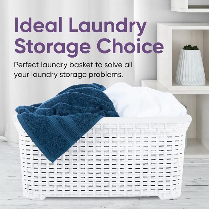 Superio Designed Laundry Basket Plastic 2 Pack Storage Hamper Basket, Wicker - Image 2